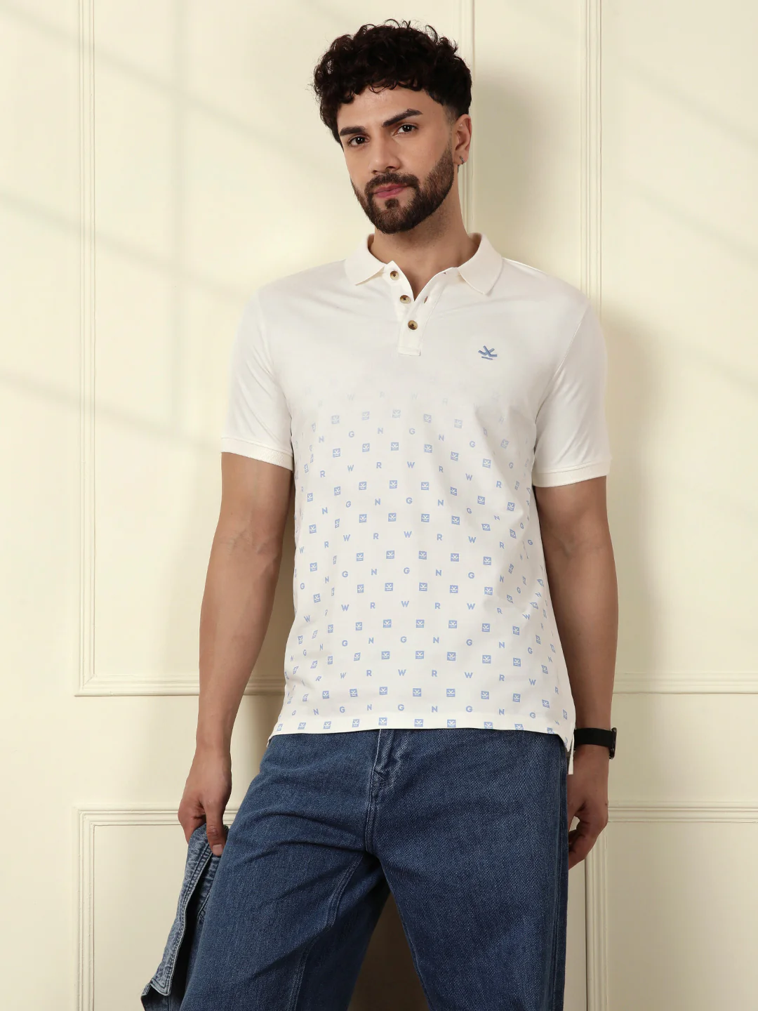 Casual Ombre Printed Polo T-Shirt | Off White - Image 2