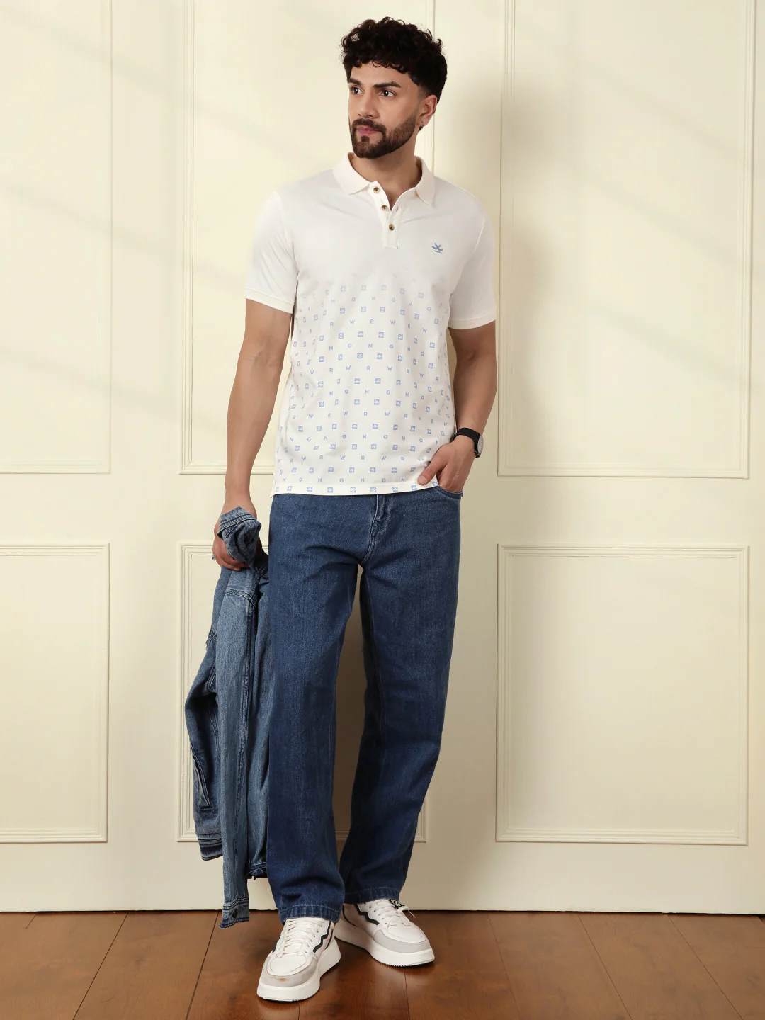 Casual Ombre Printed Polo T-Shirt | Off White - Image 3