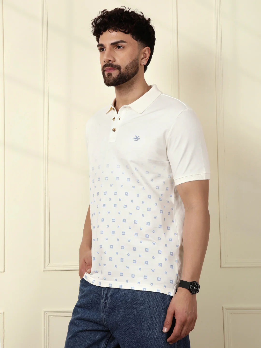 Casual Ombre Printed Polo T-Shirt | Off White - Image 5