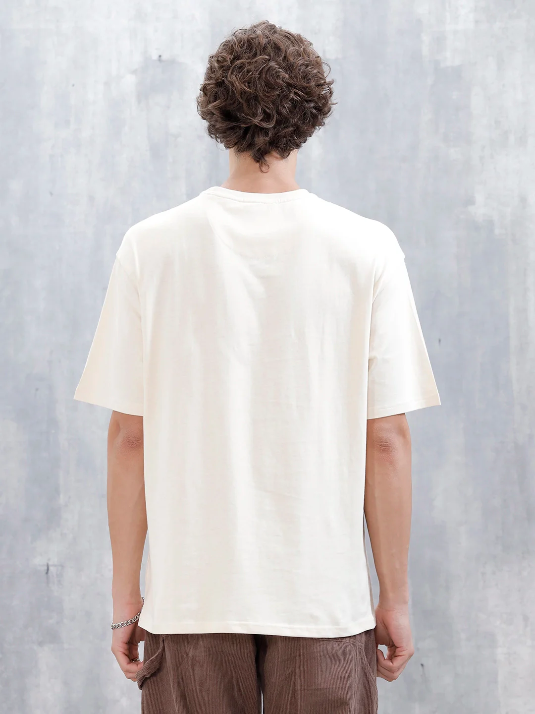 Wrogn Embroidered T-Shirt For Men's | Beige - Image 3