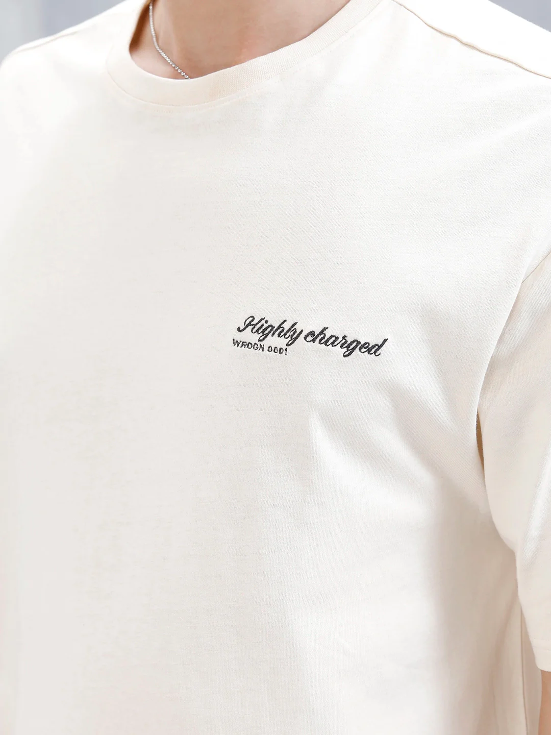 Wrogn Embroidered T-Shirt For Men's | Beige - Image 5