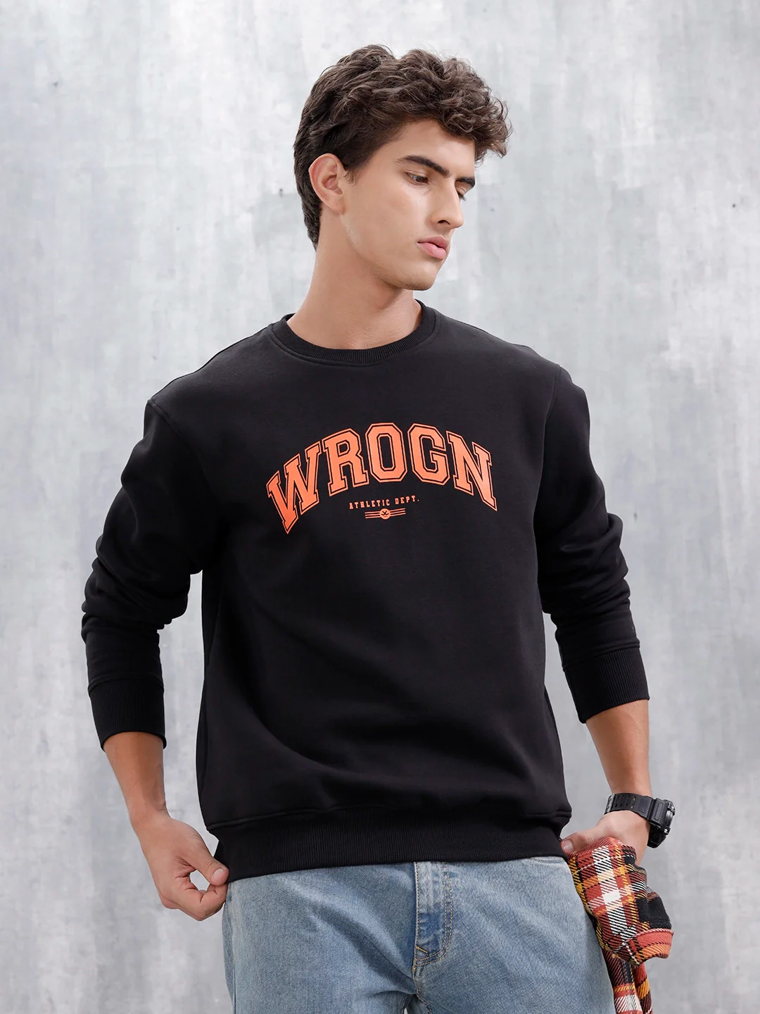 Wrogn Graphic Printed Comfort Fit Sweatshirt | Black - Image 3