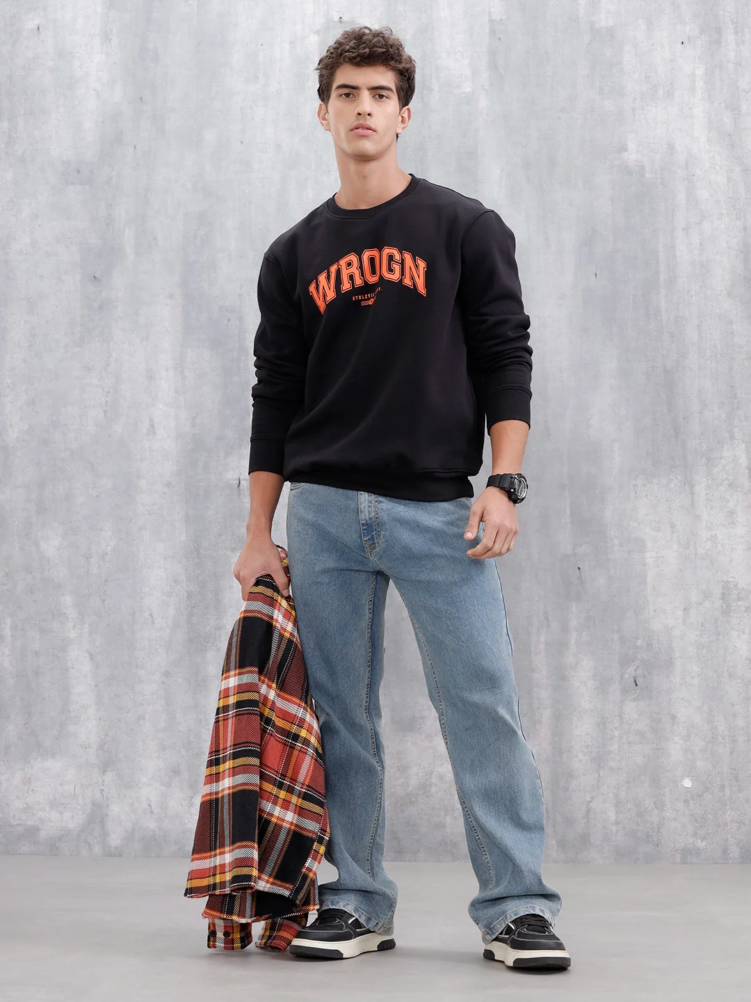 Wrogn Graphic Printed Comfort Fit Sweatshirt | Black - Image 4