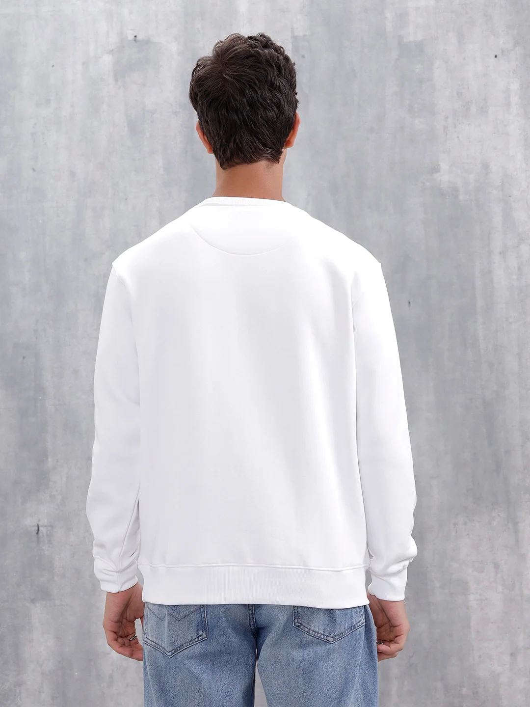 Wrogn Graphic Printed Comfort Fit Sweatshirt | Ecru Melange - Image 3