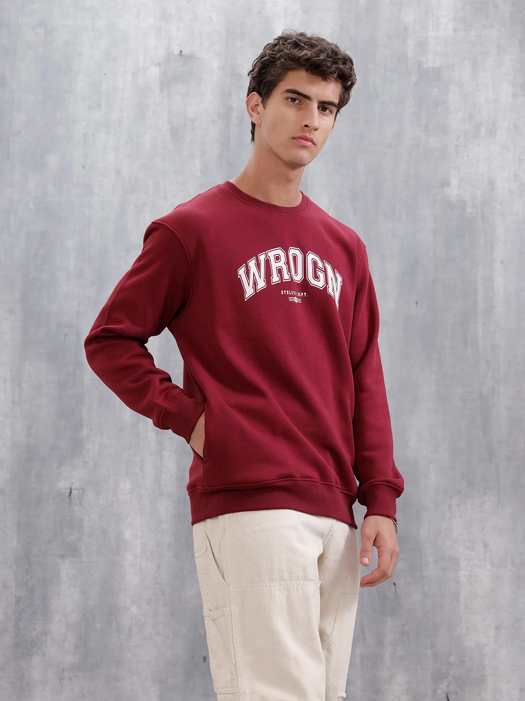 Wrogn Graphic Printed Comfort Fit Sweatshirt | Maroon - Image 5
