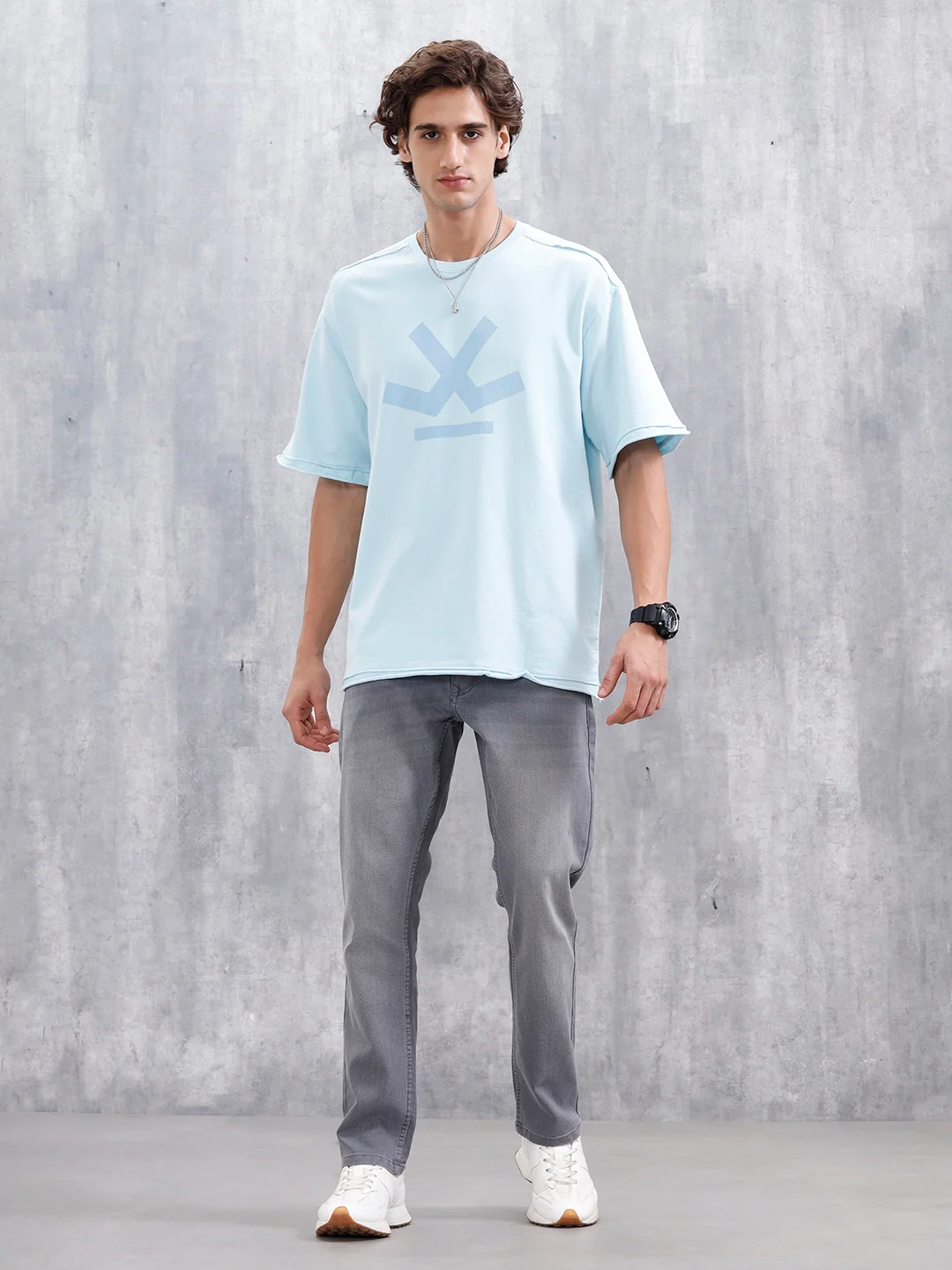 Wrogn Logo Raw-Edged Tee | Light Blue - Image 2