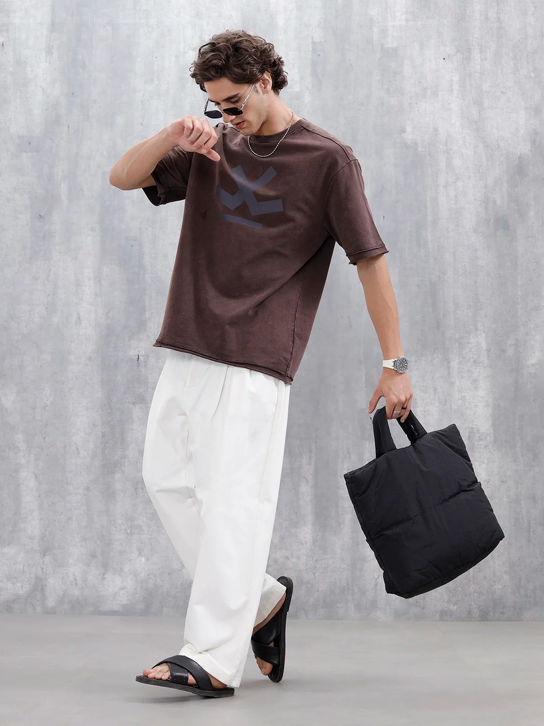 Wrogn Logo Raw-Edged Washed Tee | Dark Brown - Image 2