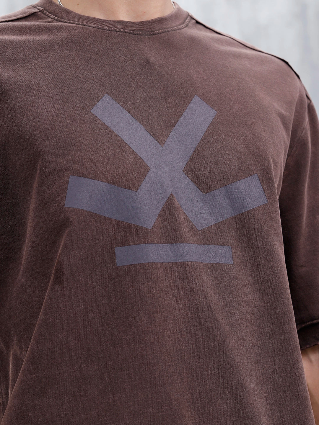 Wrogn Logo Raw-Edged Washed Tee | Dark Brown - Image 5