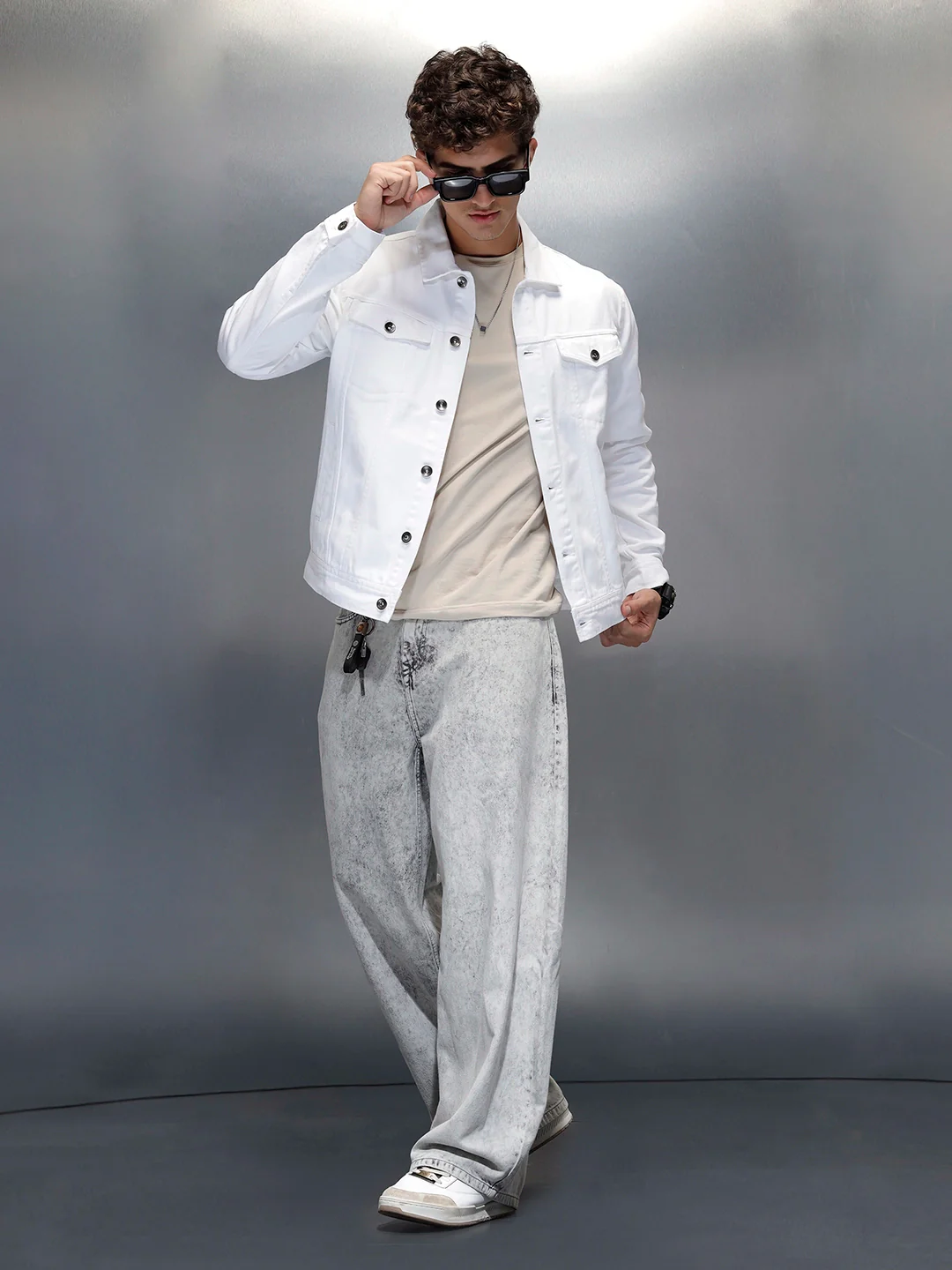 Wrogn Men’s Classic Slim Fit Denim Jacket | White - Image 2