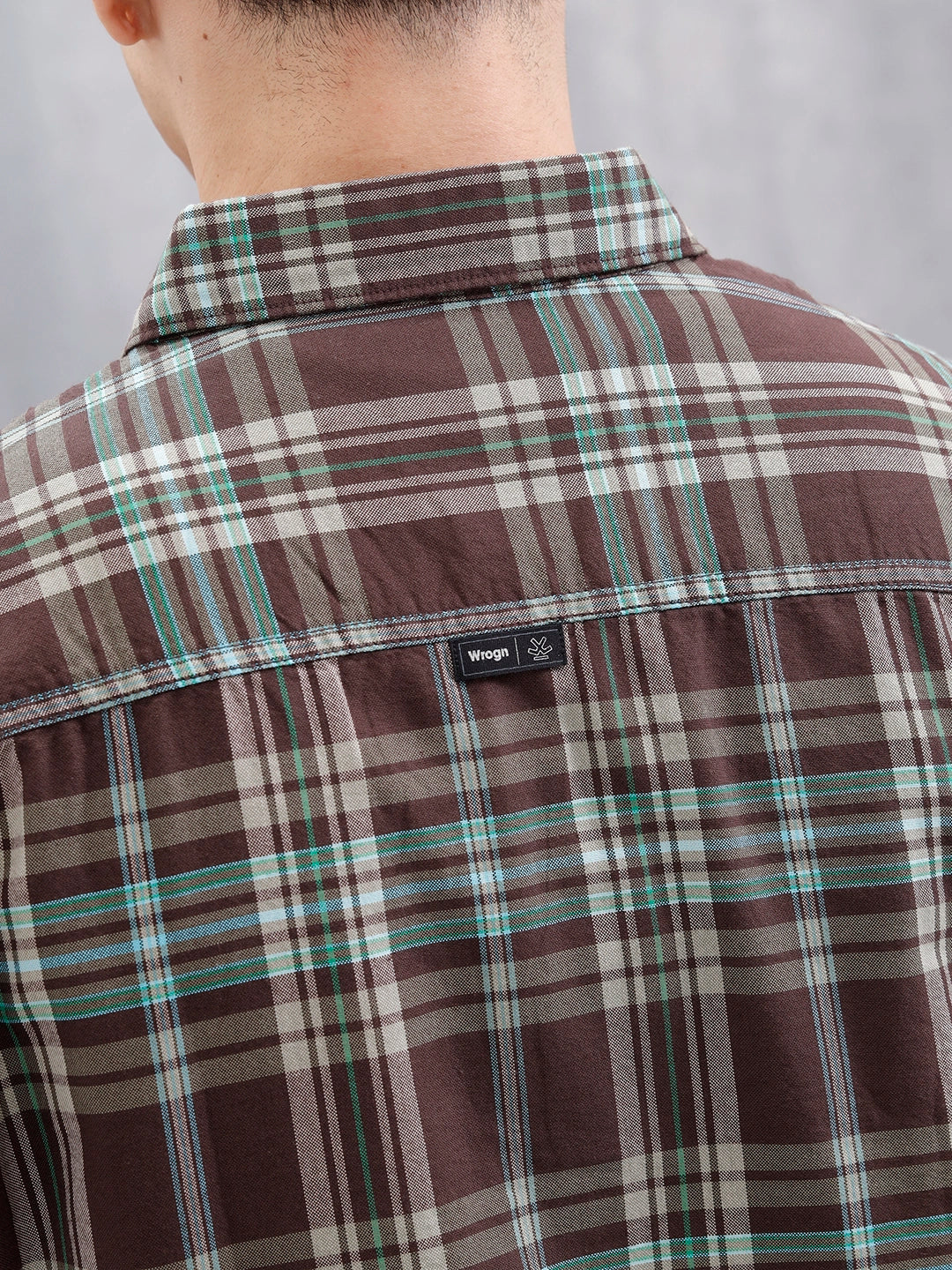 Wrogn Men’s Comfort Fit Checkered Shirt With Chest Pocket | Brown - Image 5