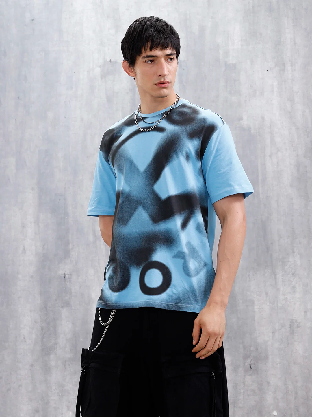 Wrogn Men’s Oversized Graphic Print T-Shirt | Blue