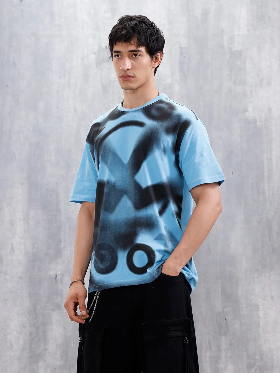 Wrogn Men’s Oversized Graphic Print T-Shirt | Blue - Image 4