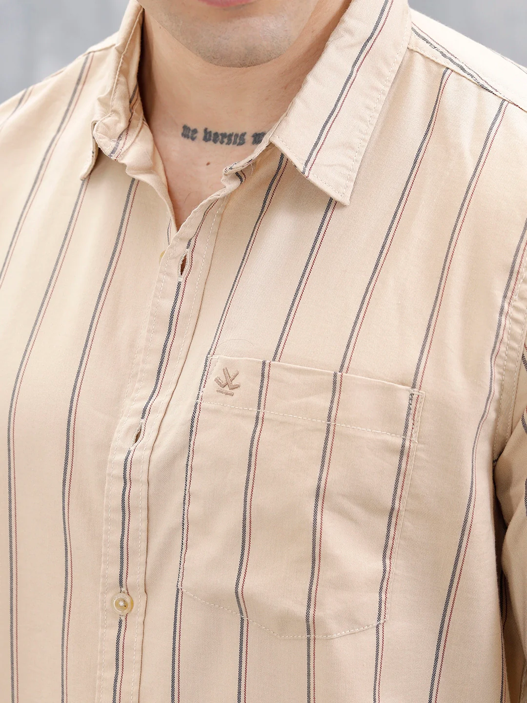 Wrogn Men’S Regular Fit Striped Shirt | Khaki - Image 5