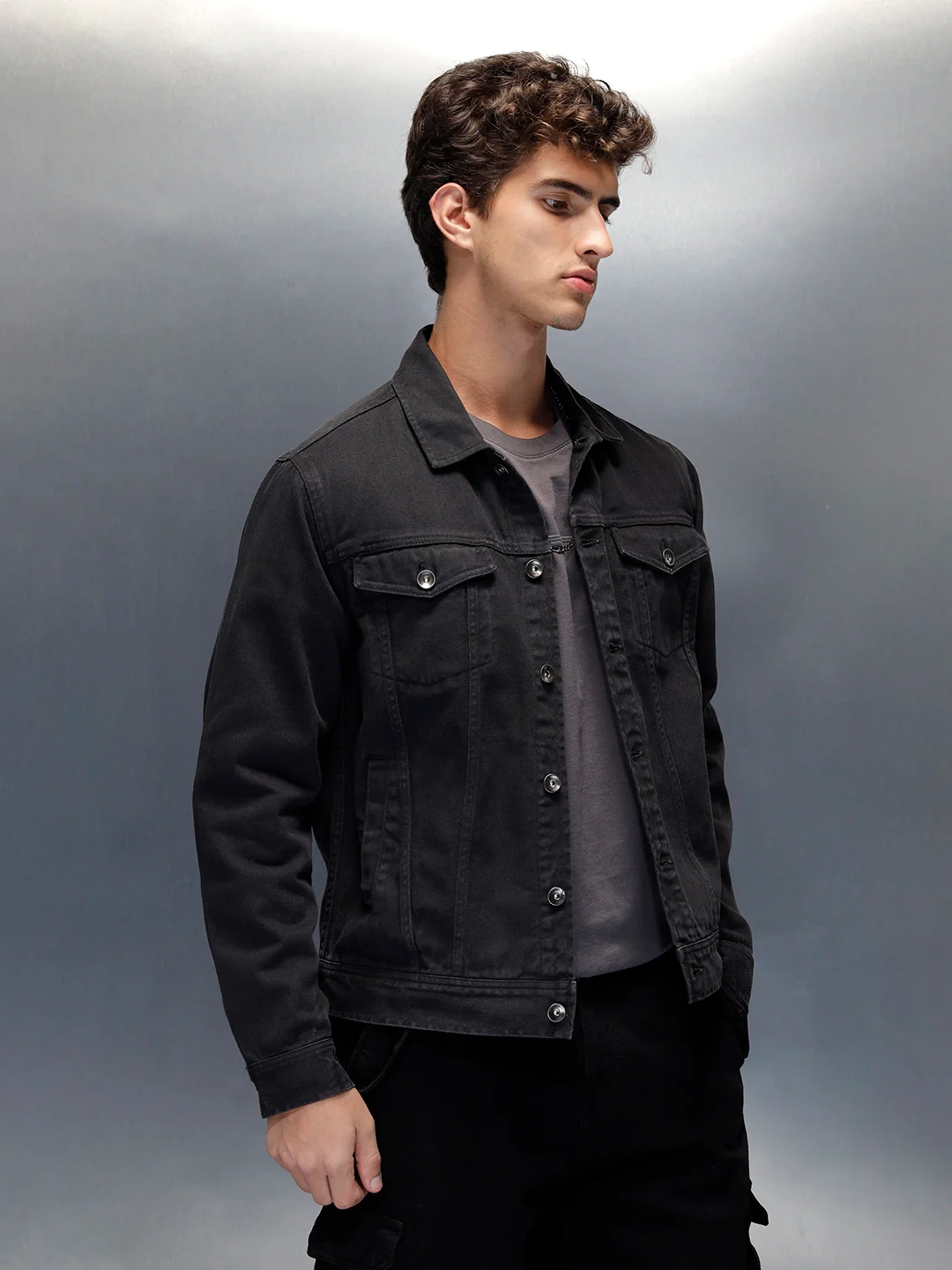 Wrogn Men’s Washed Denim Jacket  |  Dark Stone - Image 4
