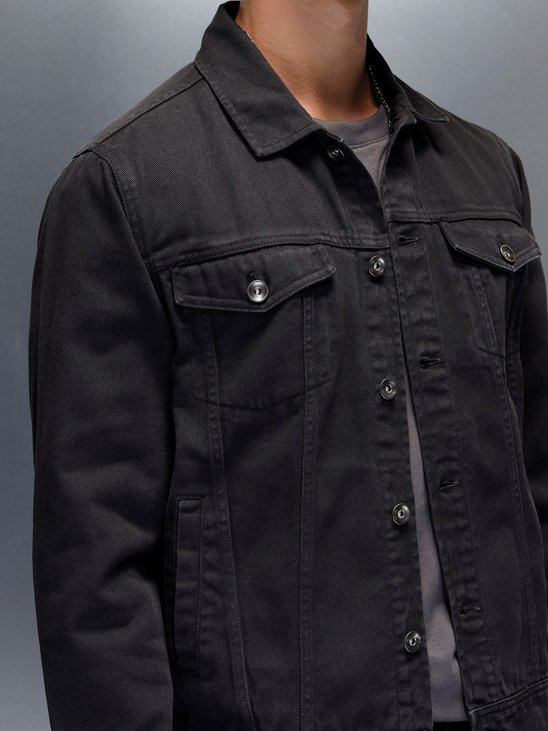 Wrogn Men’s Washed Denim Jacket  |  Dark Stone - Image 5