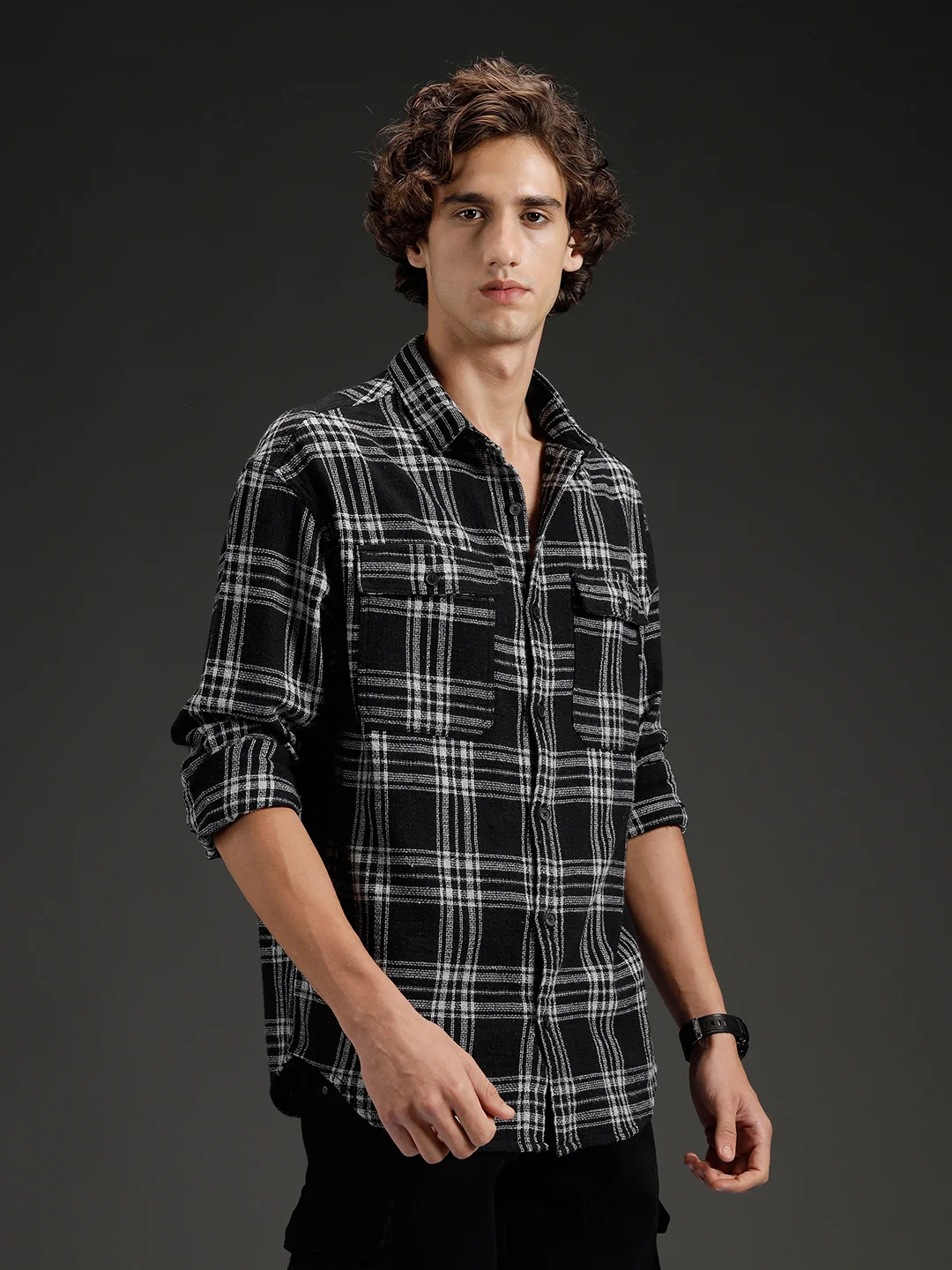 Wrogn Men's Casual Checkered Shirt | Black - Image 4