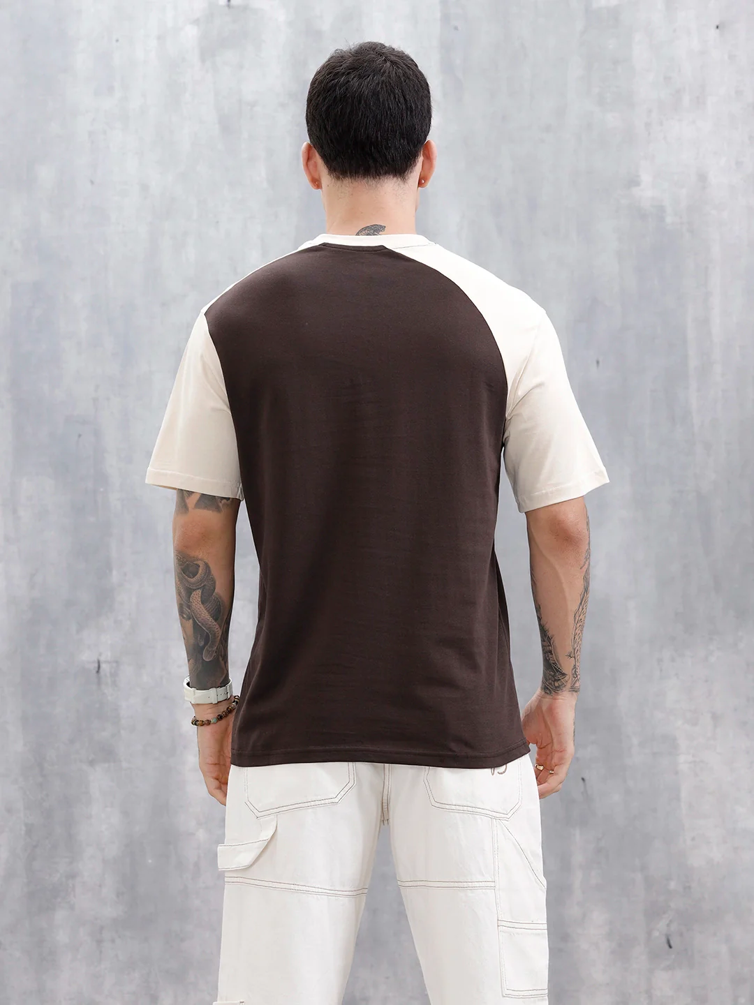 Wrogn Men's Casual Colorblocked T-Shirt  | Dark Brown - Image 3