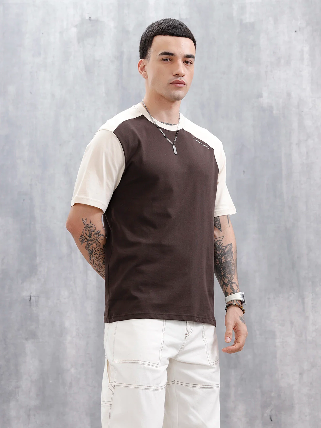 Wrogn Men's Casual Colorblocked T-Shirt  | Dark Brown - Image 4