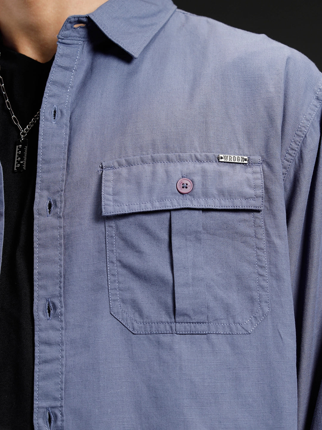 Wrogn Men's Casual Comfort Fit Double Pocket Shirt | Grey - Image 5