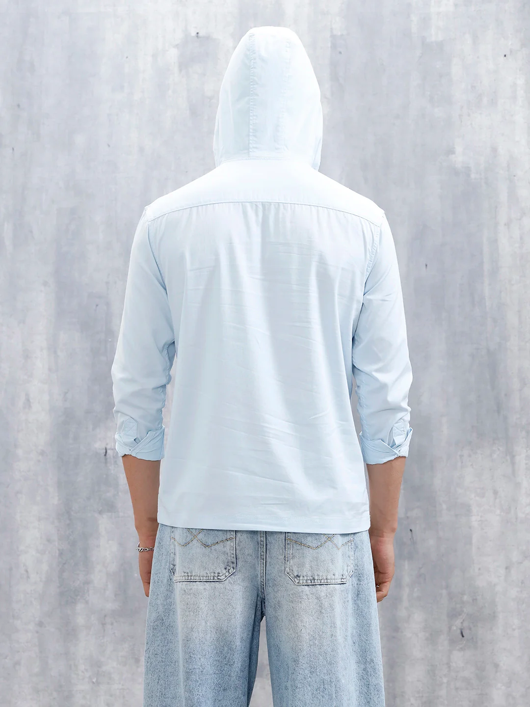 Wrogn Men's Casual Hooded Henley Shirt | Light Blue - Image 3