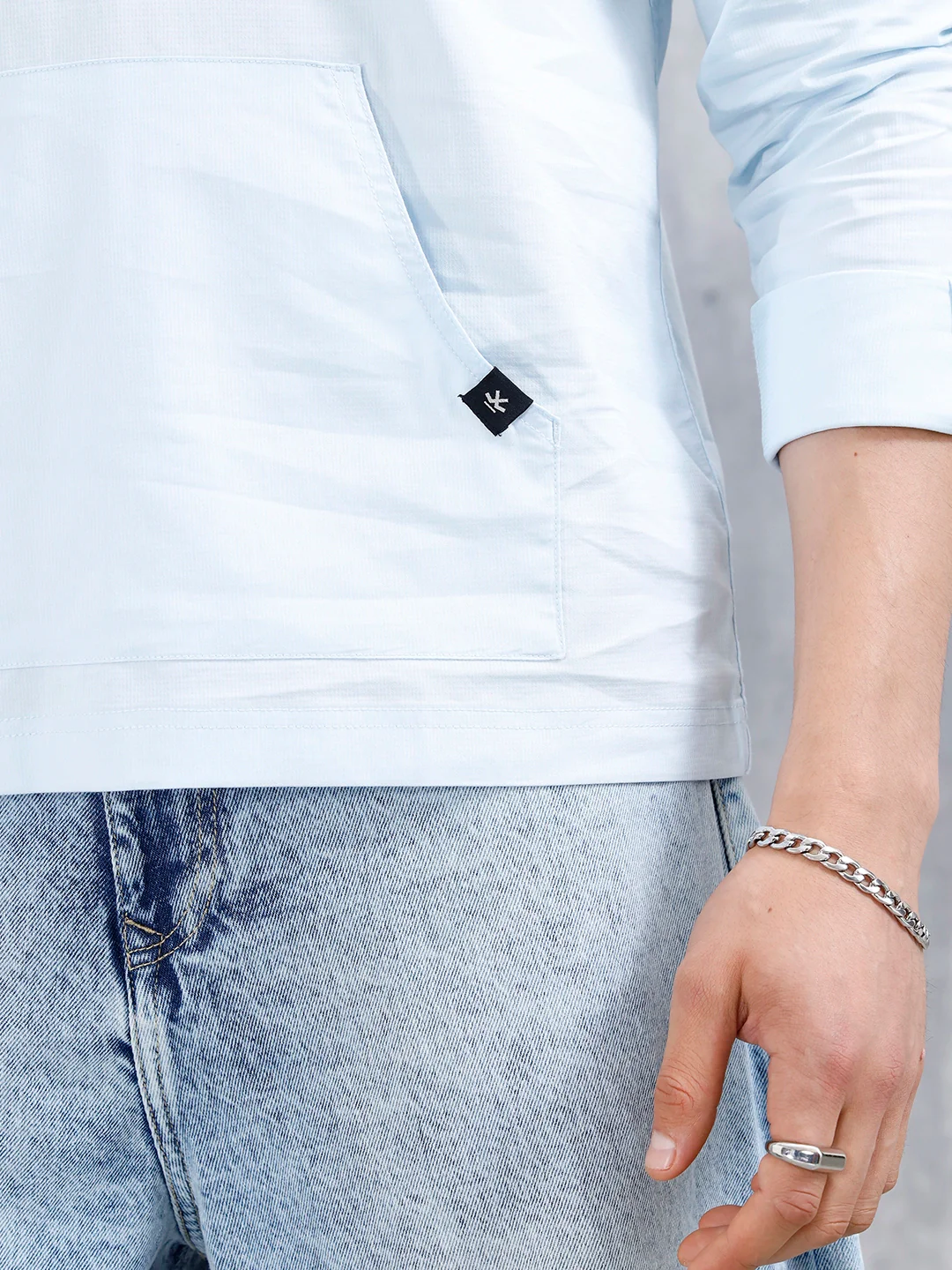 Wrogn Men's Casual Hooded Henley Shirt | Light Blue - Image 5