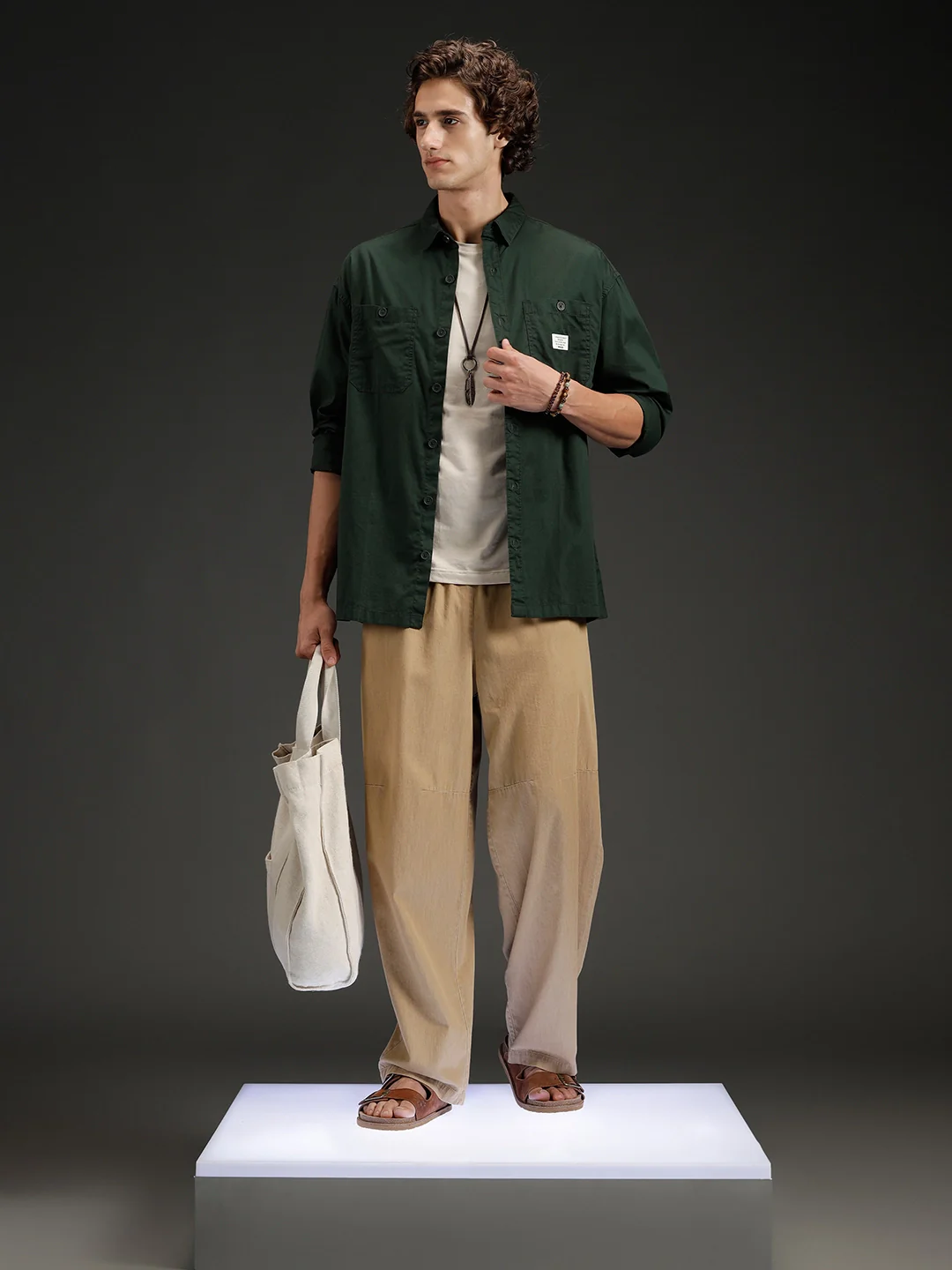 Wrogn Men's Casual Oversized Shirt | Green - Image 2