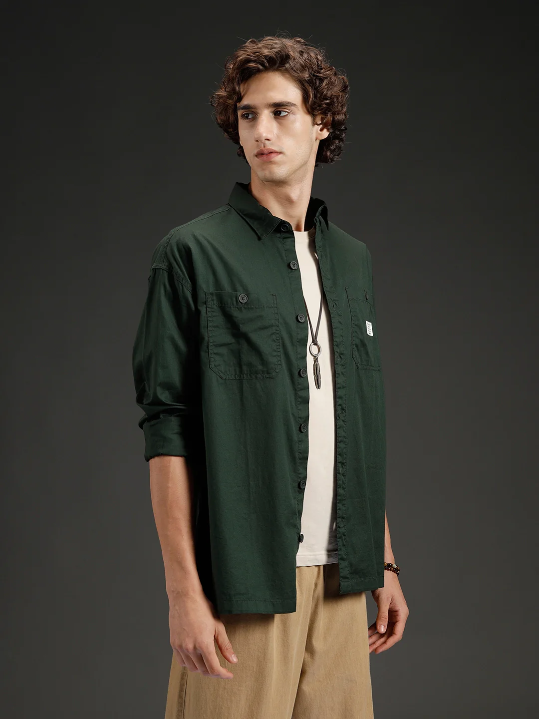 Wrogn Men's Casual Oversized Shirt | Green - Image 4