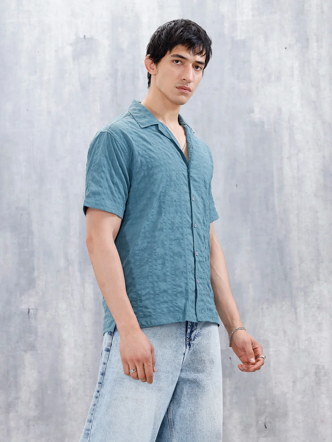 Wrogn Mens Casual Textured Comfort Fit Shirt | Green - Image 4