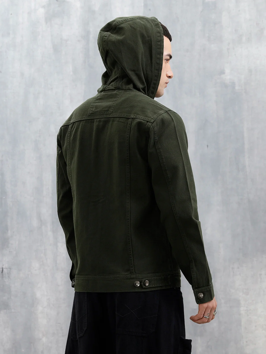Wrogn Men's Casual Zip-Up Hooded Jacket | Olive - Image 3