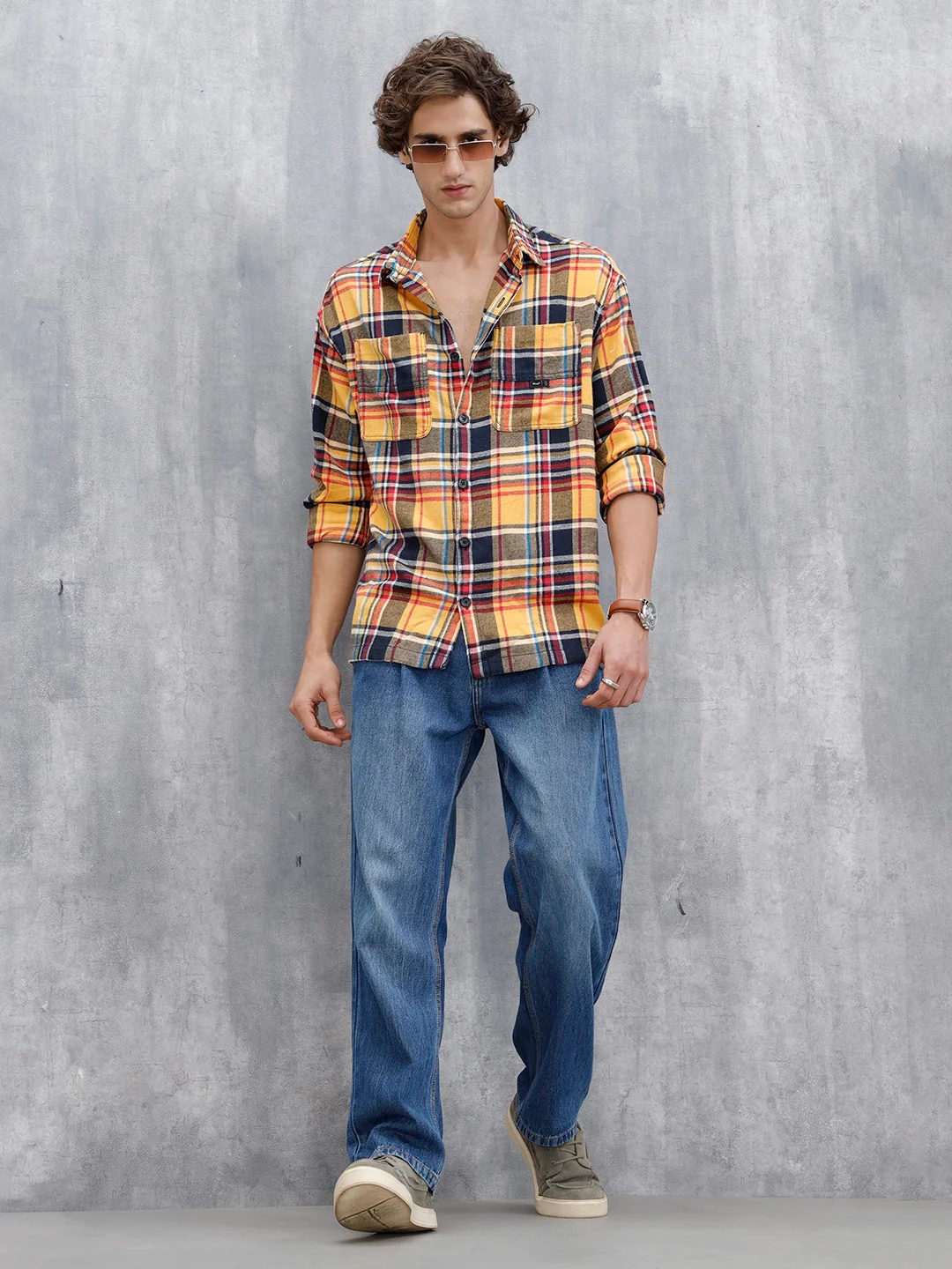 Wrogn Men's Checked Oversized Shirt | Yellow - Image 2