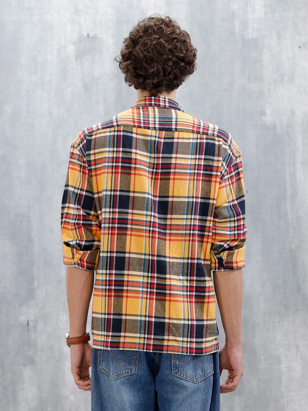 Wrogn Men's Checked Oversized Shirt | Yellow - Image 3