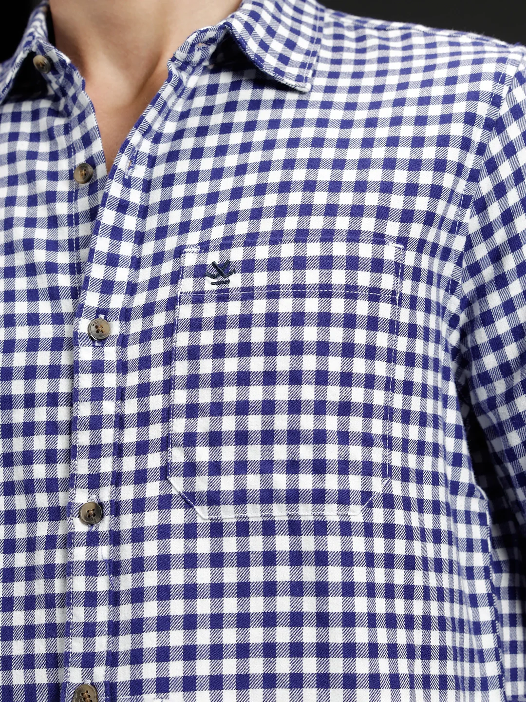Wrogn Men's Classic Gingham Checked Shirt  | Navy Blue - Image 5