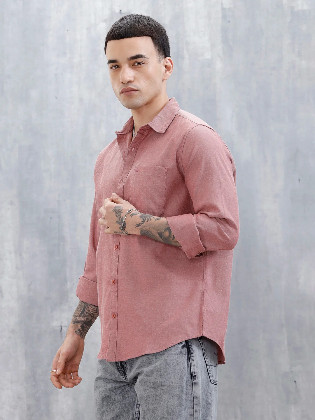 Wrogn Men's Classic Spread Collar Slim Fit Shirt | Red - Image 4