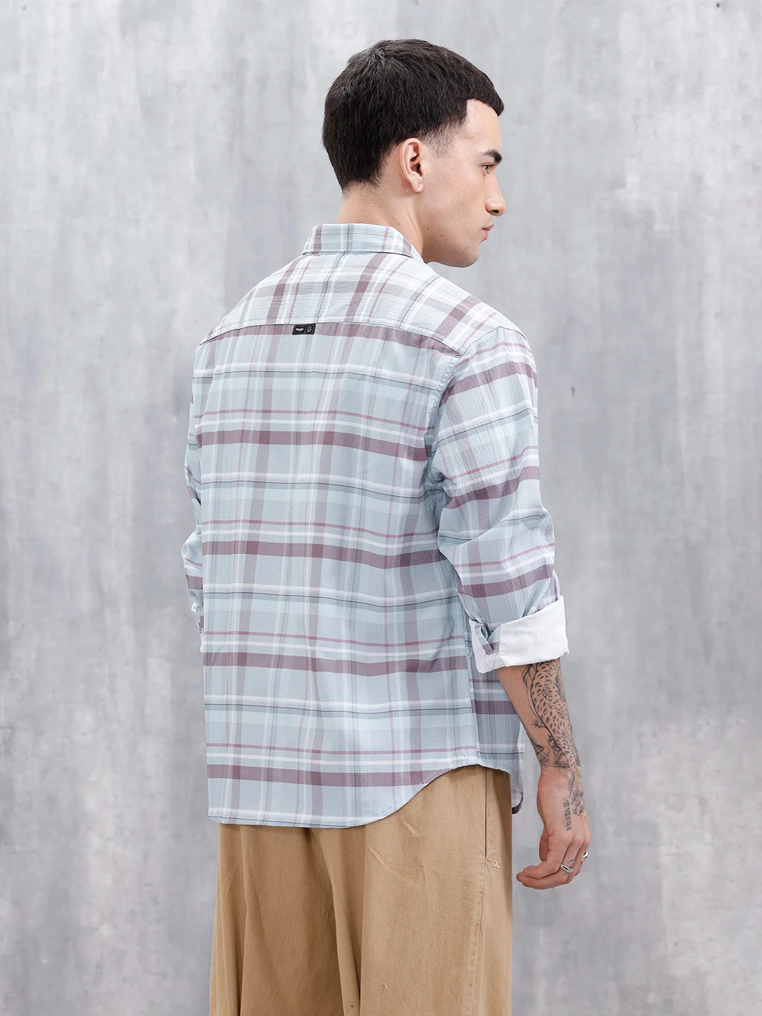 Wrogn Men's Comfot Fit Printed Checkered Shirt | Blue - Image 3