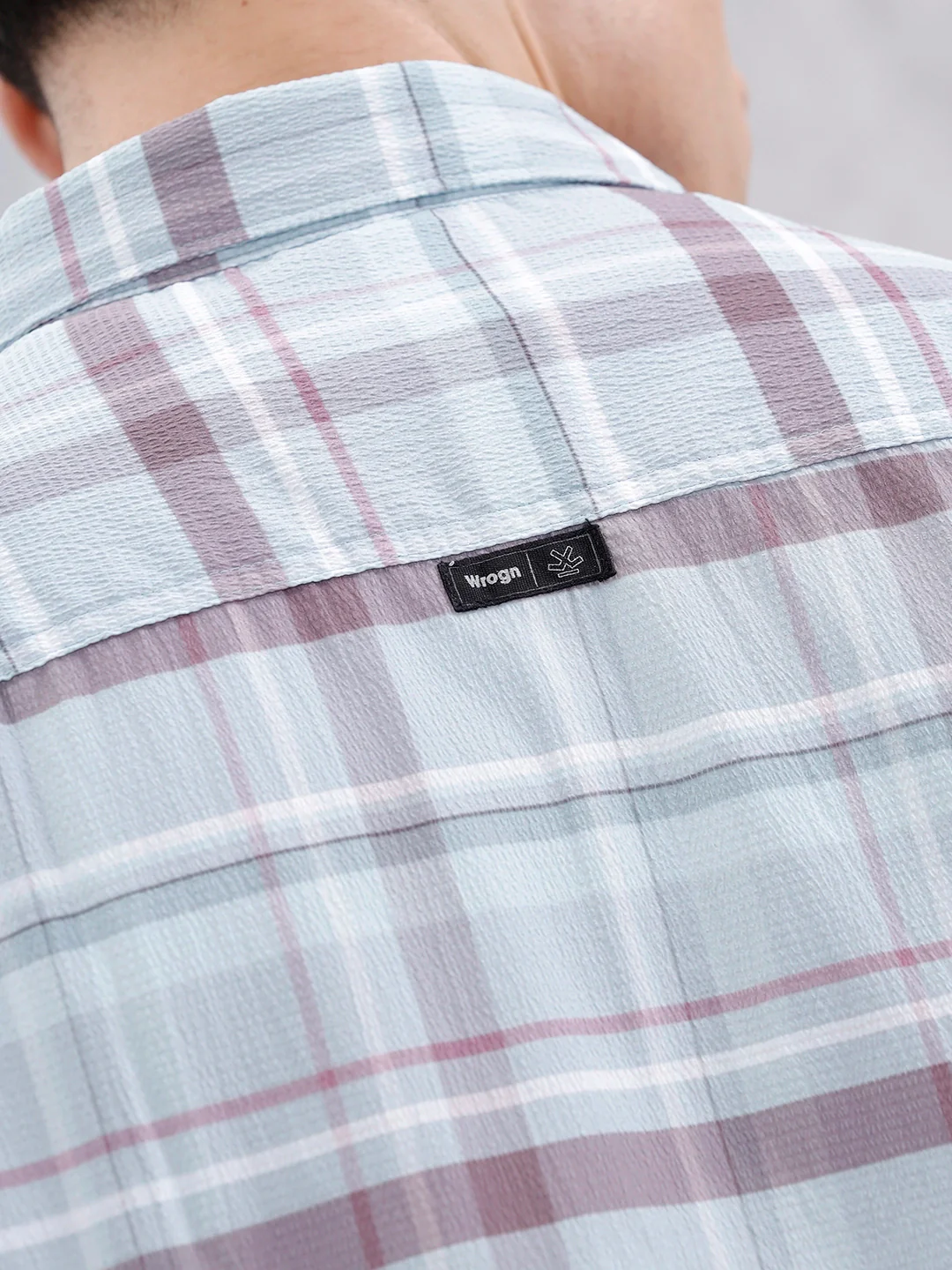 Wrogn Men's Comfot Fit Printed Checkered Shirt | Blue - Image 5