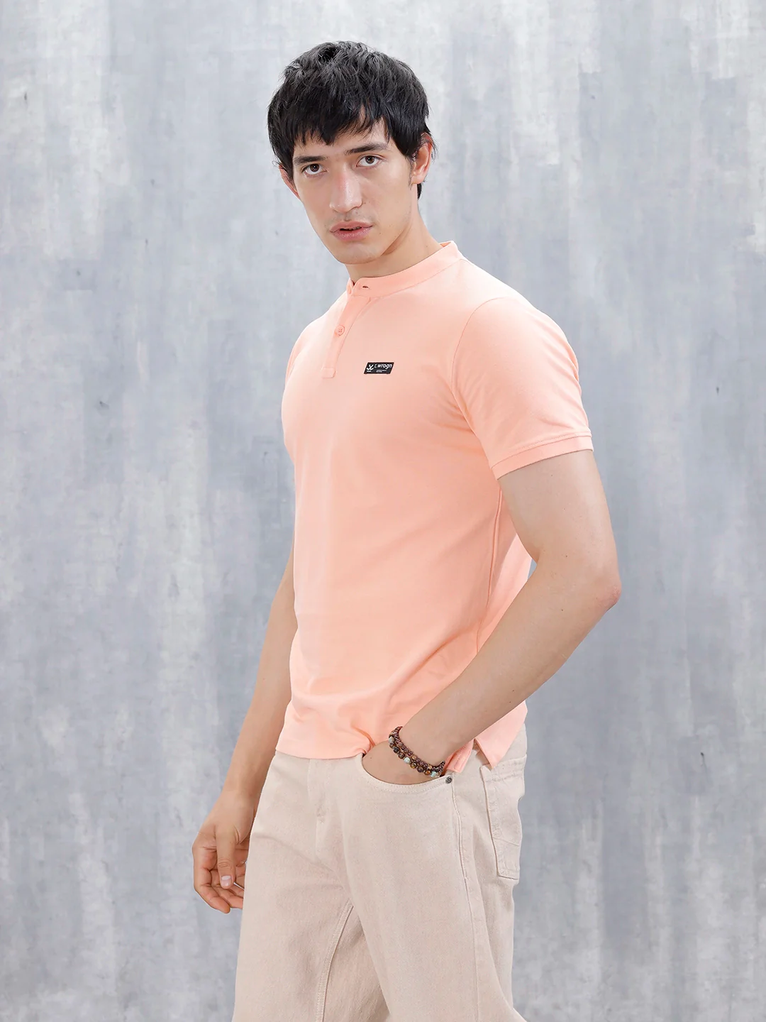 Wrogn Men's Henley T-Shirt | Orange - Image 4