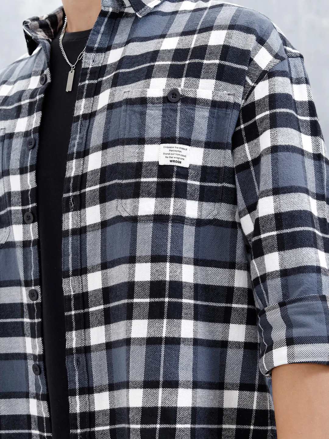 Wrogn Men's Oversized Checks Shirt | Grey - Image 5
