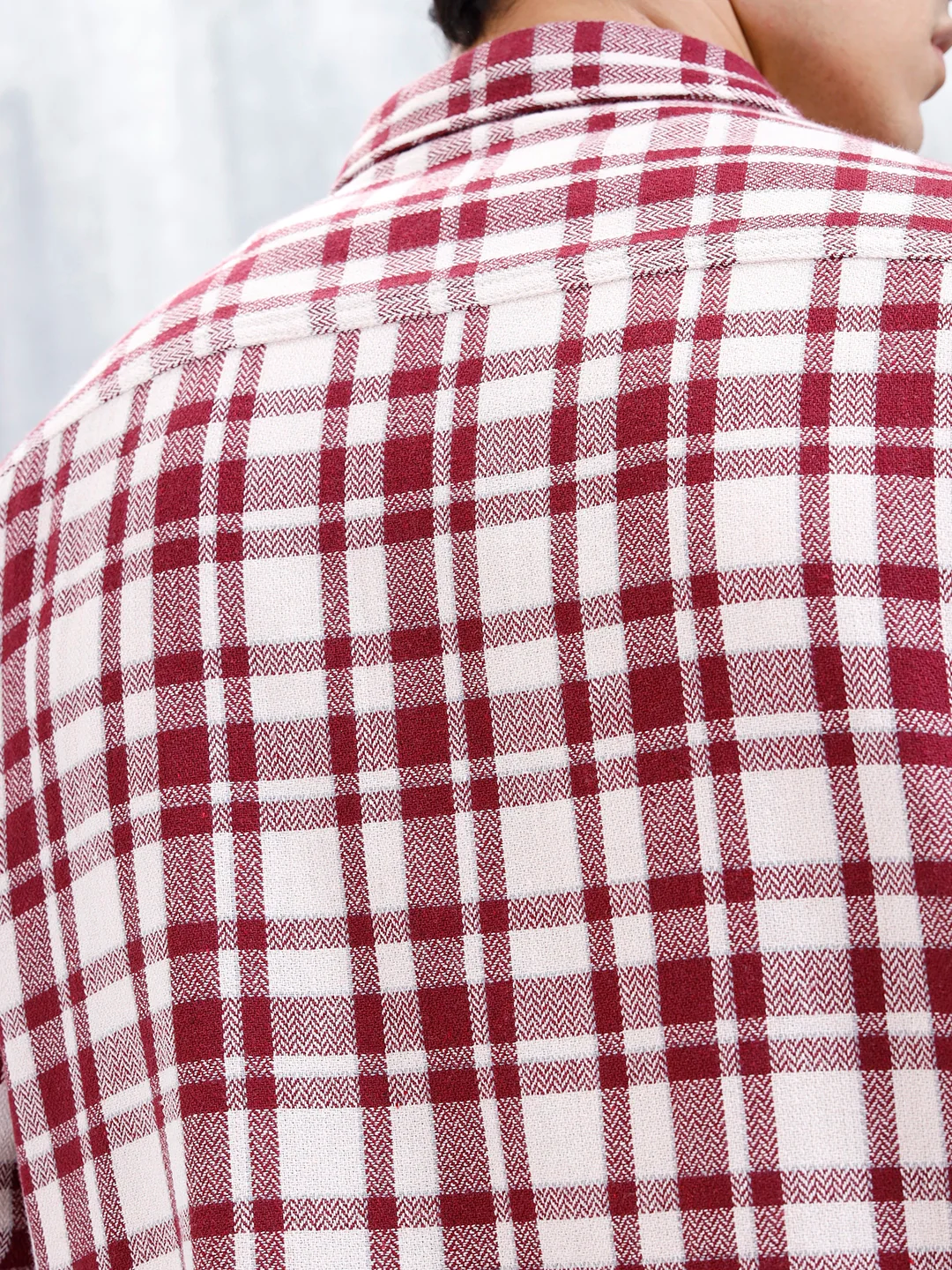Wrogn Men's Oversized Double Pocket Checks Shirt | Red - Image 5