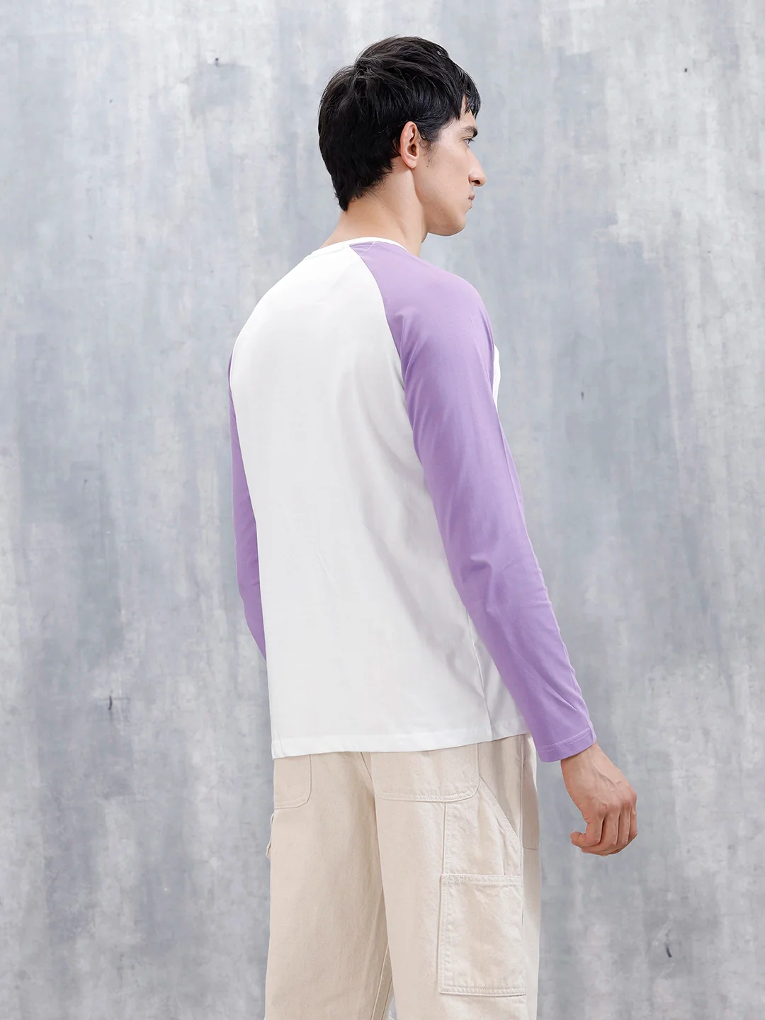 Wrogn Men's Raglan Sleeves Colorblocked Henley T-Shirt | White - Image 3