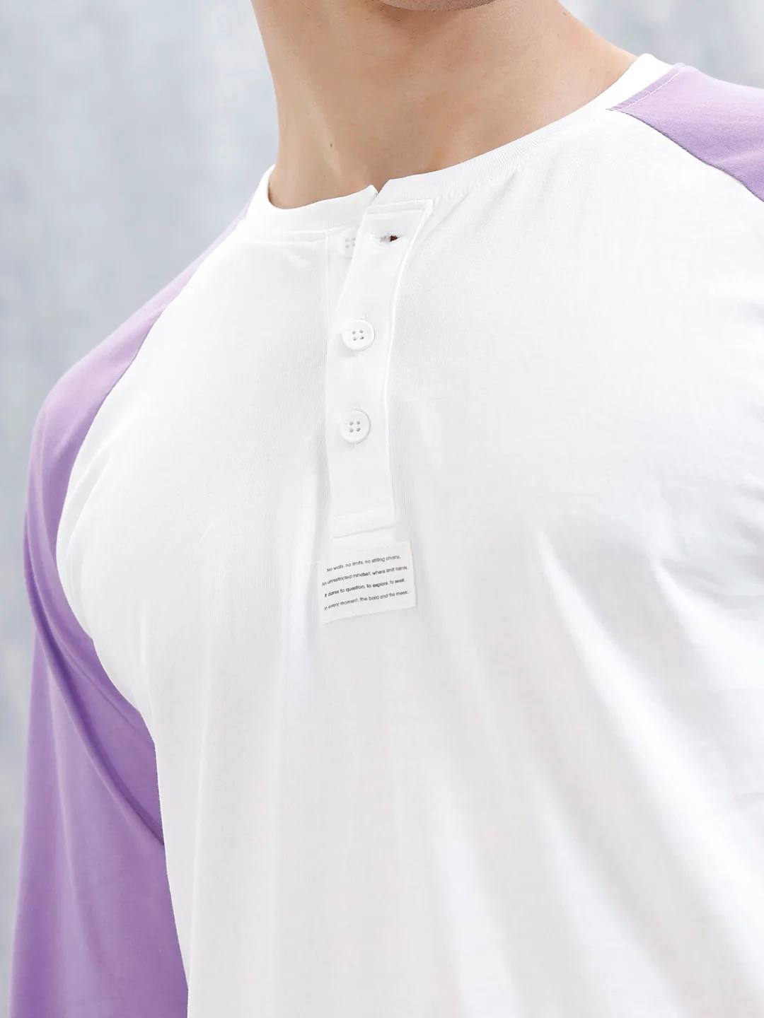 Wrogn Men's Raglan Sleeves Colorblocked Henley T-Shirt | White - Image 5