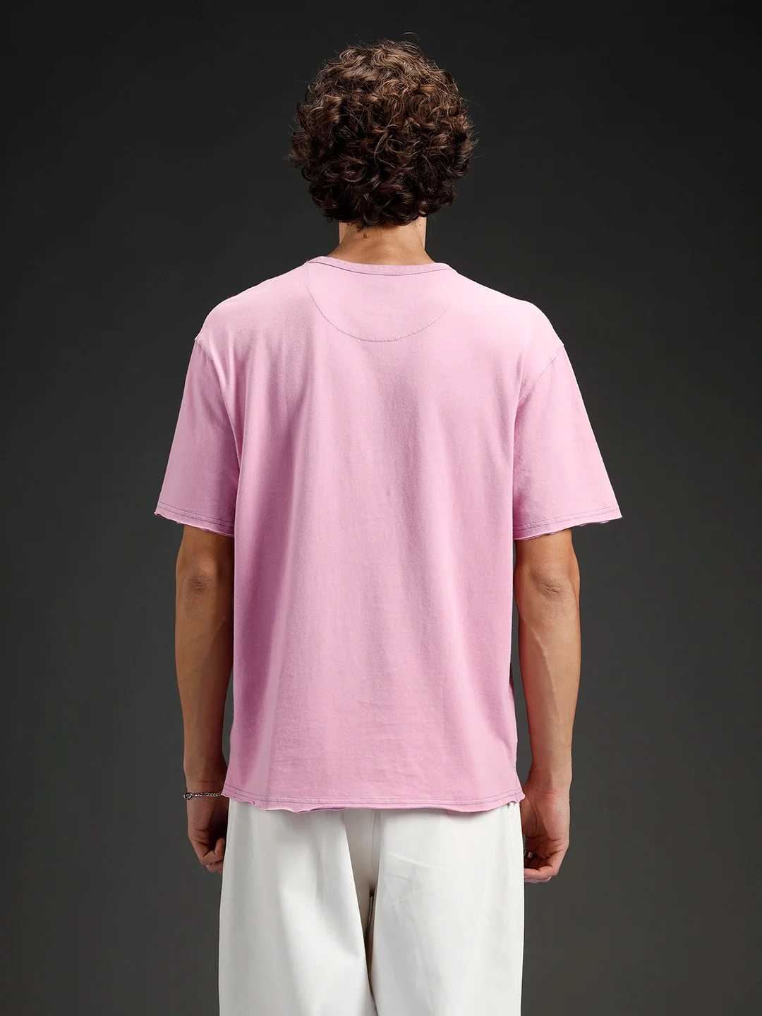 Wrogn Men's Raw Edged Oversized Graphic Tee | Purple - Image 3