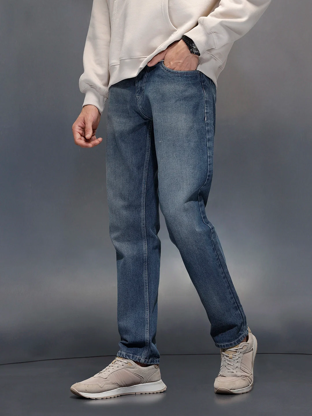 Wrogn Men's Relaxed fit Jeans | Light Blue - Image 4