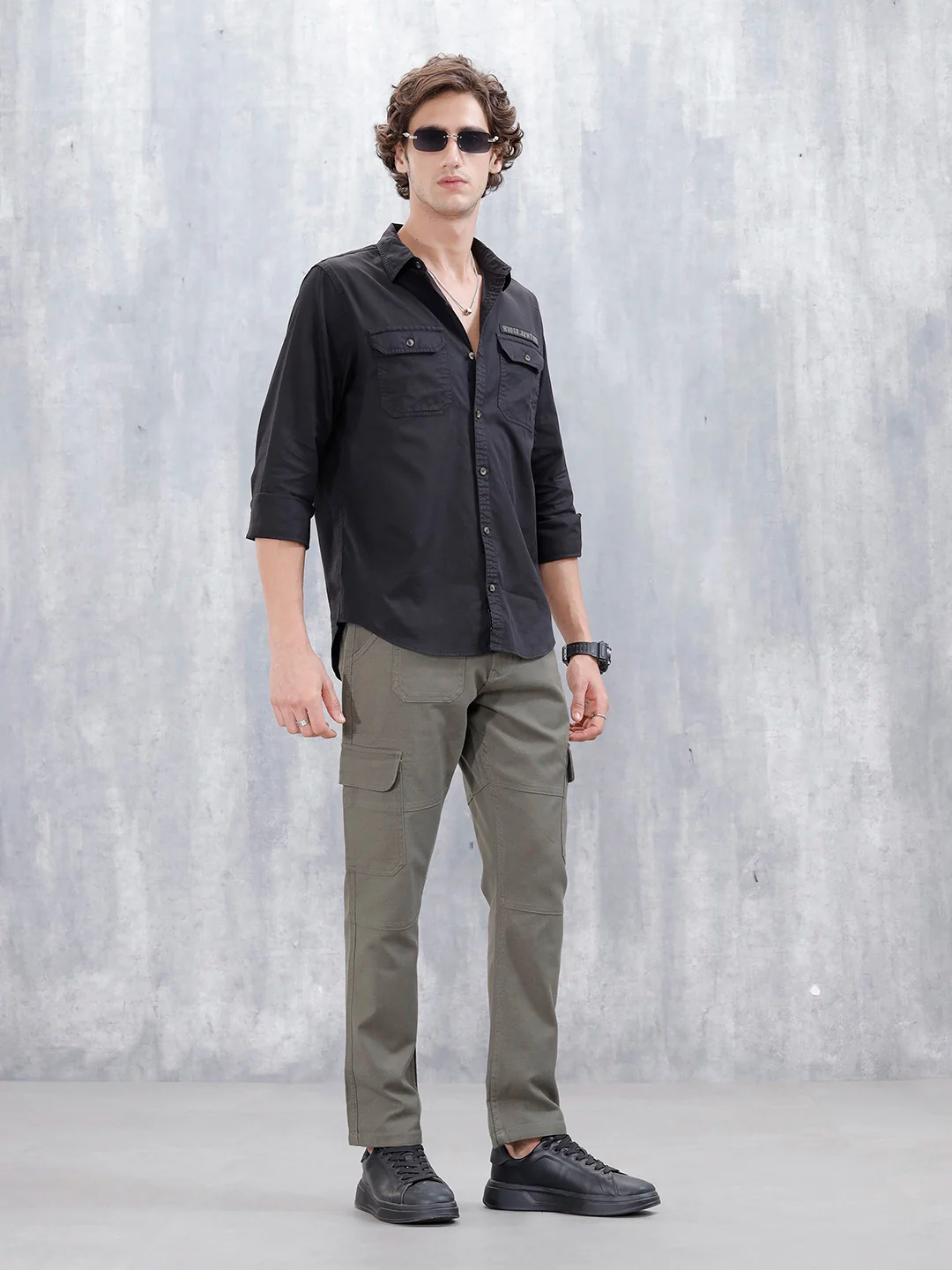 Wrogn Men's Slim Fit Double Pocket Casual Shirt | Black - Image 2