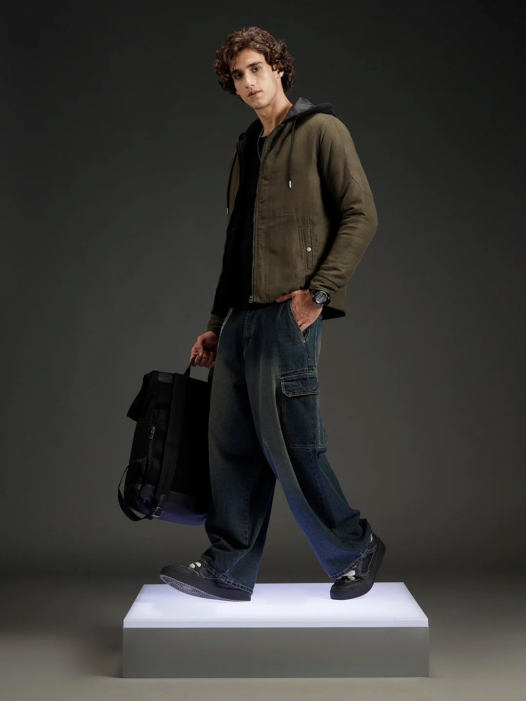 Wrogn Men's Slim Fit Hooded Jacket | Olive - Image 2