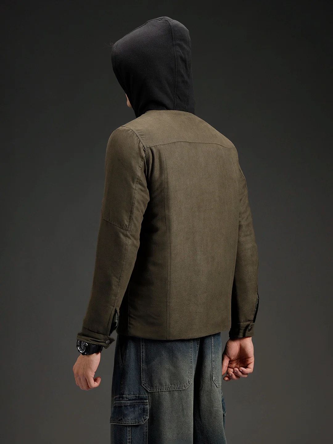 Wrogn Men's Slim Fit Hooded Jacket | Olive - Image 3