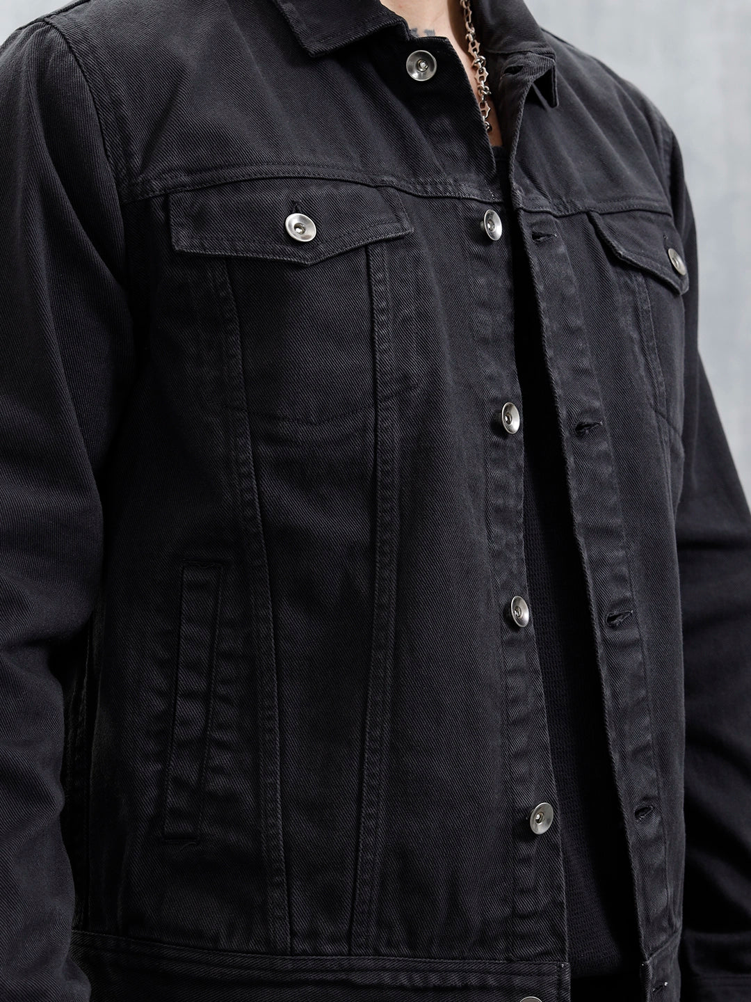 Wrogn Men's Solid Casual Denim Jacket | Black - Image 5