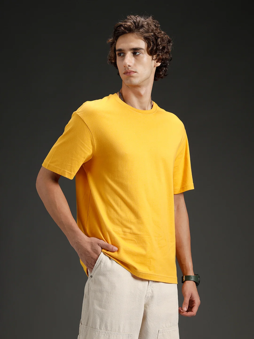 Wrogn Men's Solid Casual Oversized Tee | Orange - Image 4