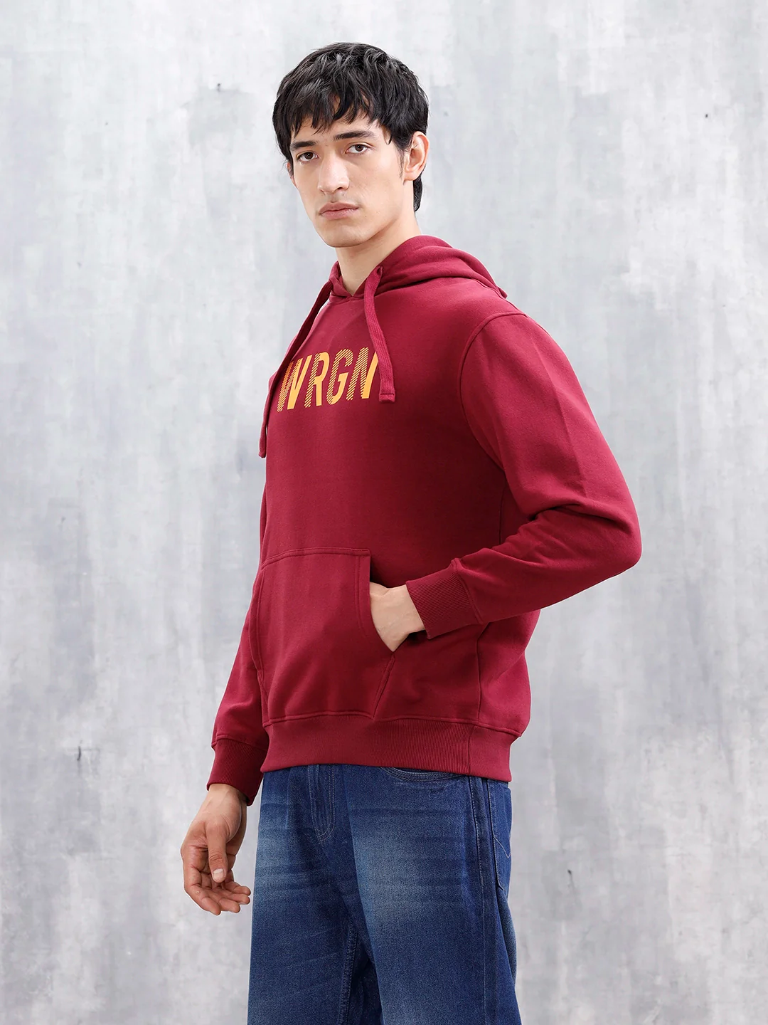 Wrogn Oversized Graphic Hoodie For Men | Maroon - Image 4