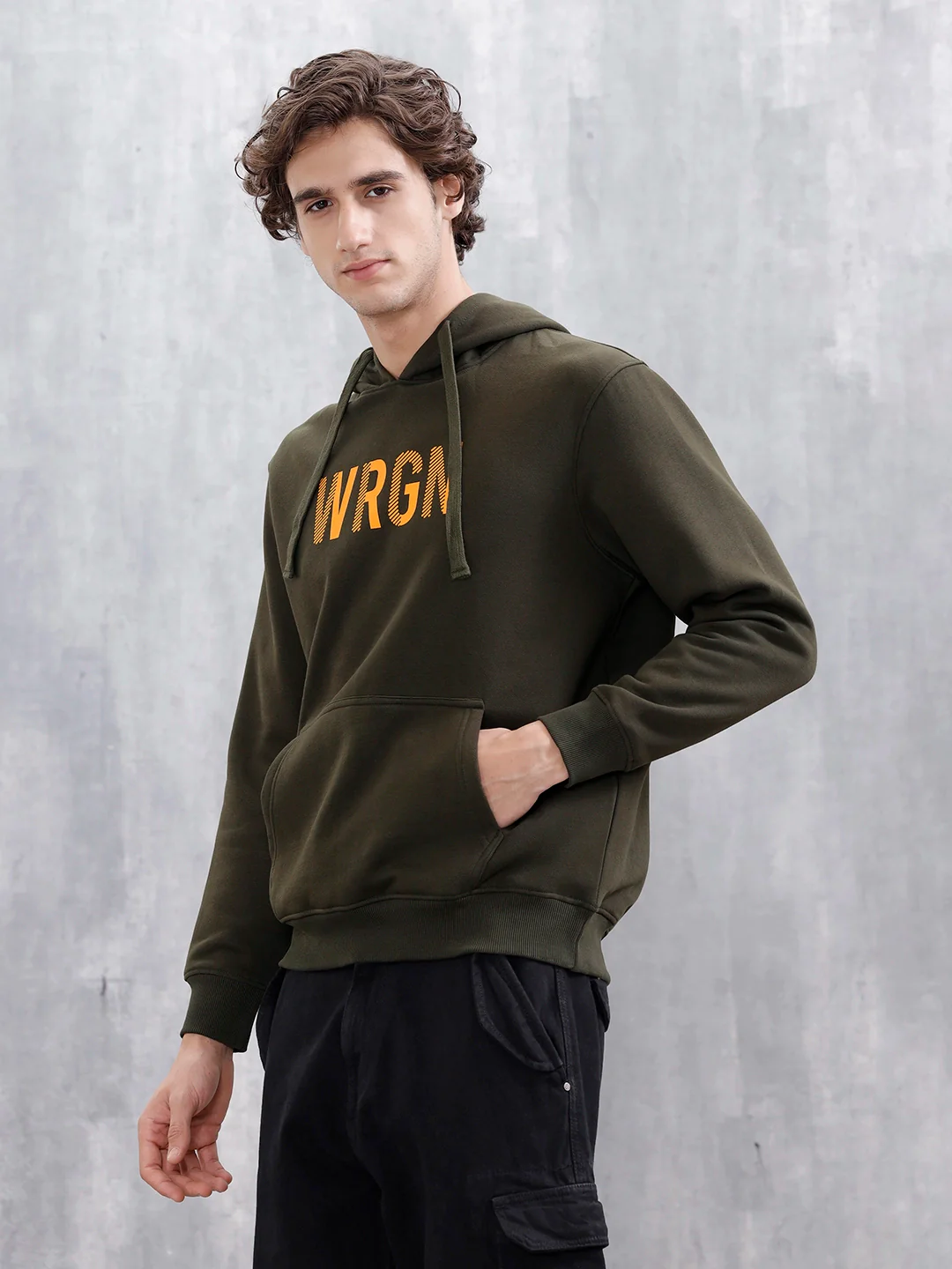Wrogn Oversized Graphic Hoodie For Men | Olive - Image 4