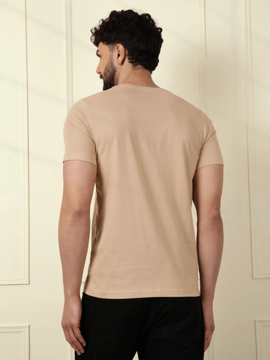 Flock Printed Slim Fit T-Shirt | Beige - Image 4